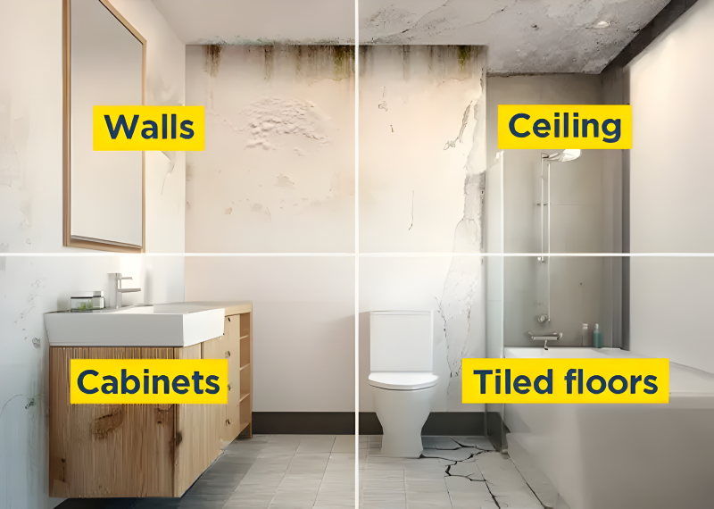 Bathroom ceiling leak caused by water seepage